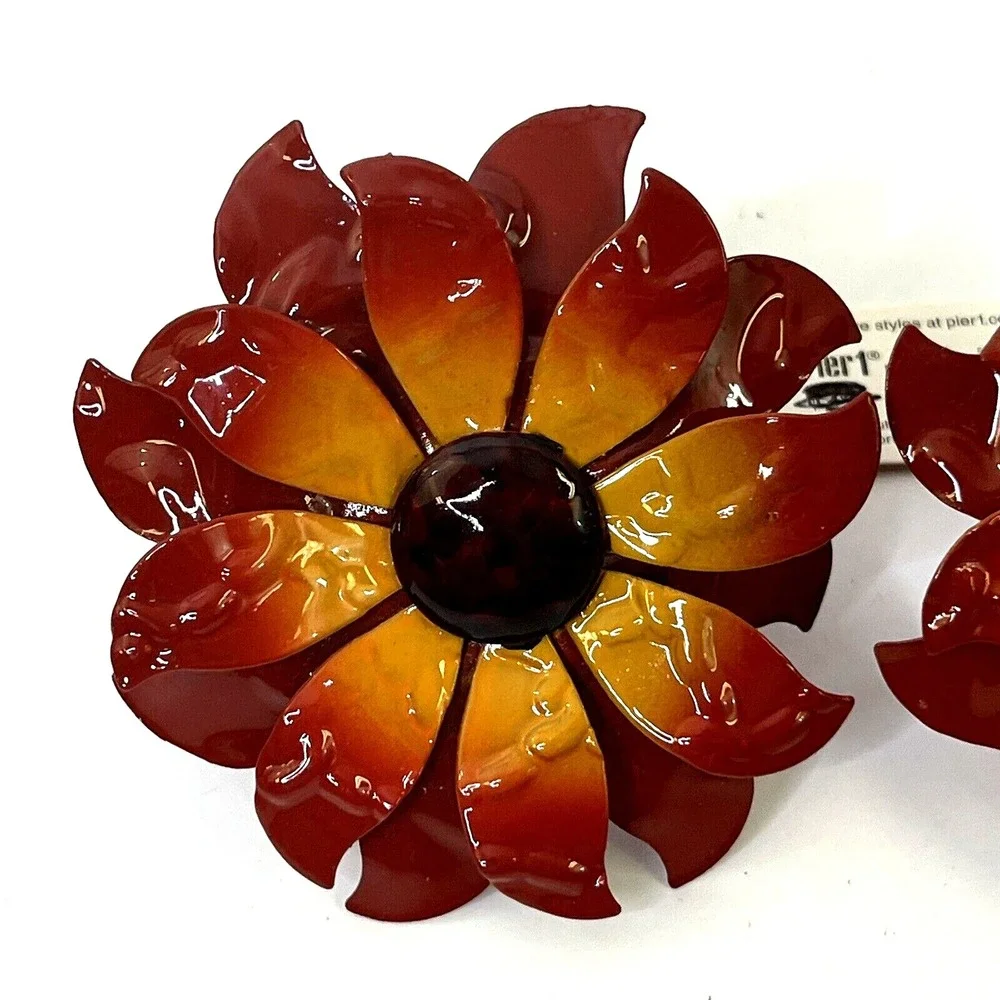 New Lot: 4 Pier One Metal Flower‎ Napkin Rings Fall Autumn Floral Enamelware Set